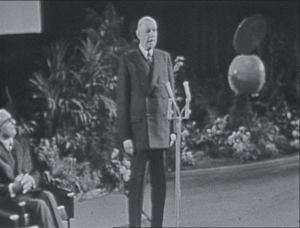 Elipson, enceinte acoustique conque Bs50 Chambord, Charles de Gaulle, inauguration Maison de la Radio, 1963, Technophile Journal